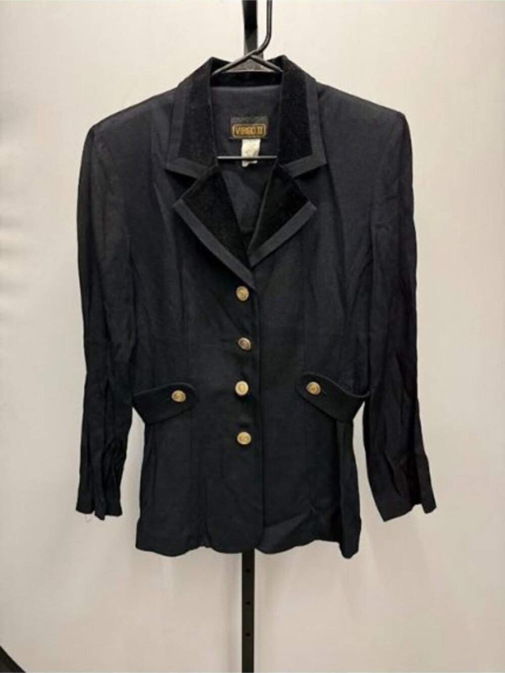 Virgo II Vintage Black Velvet Lapel Gold Button Blazer